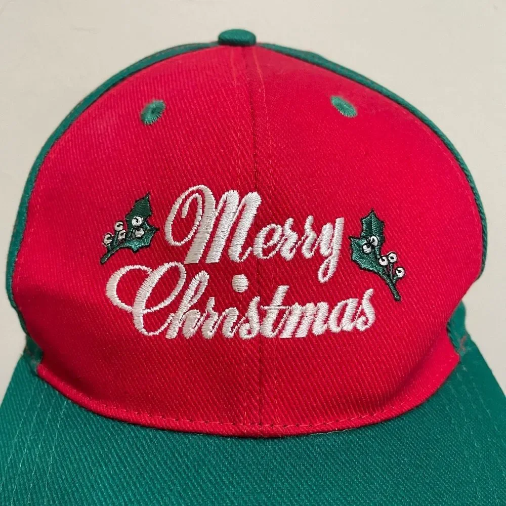 Vintage Merry Christmas Graphic Snapback Hat Cotton Embroidered Festive Holiday - Picture 3 of 14